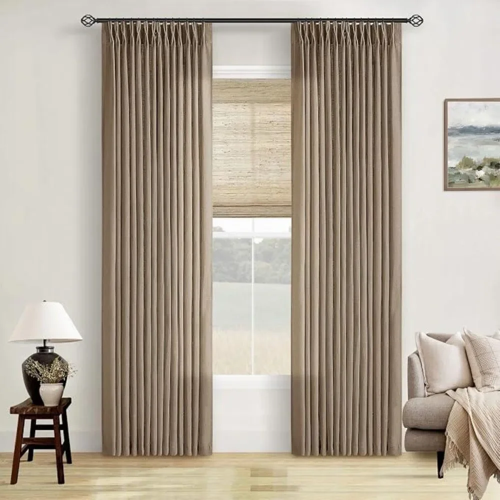 Brand New Latte Linen Pinch Pleated Curtains 40